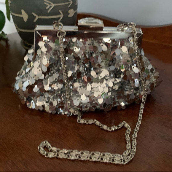 Lulu Townsend Silver Sequined Evening Bag - Picture 1 of 7